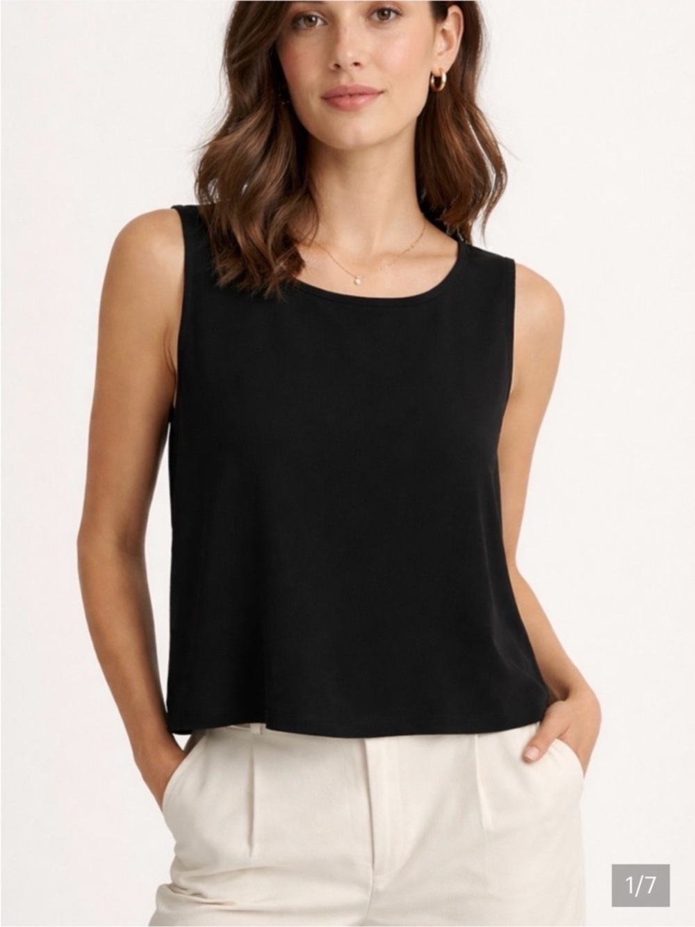 Eileen Fisher Silk Classic Black Sleeveless Top Business Casual Blouse small